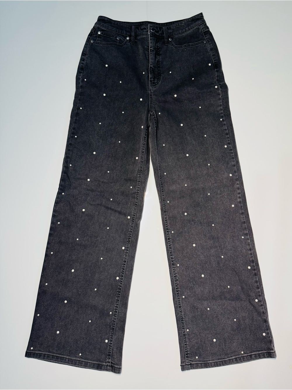 NWOT On 34th Women’s Black Wide Leg Cotton Jeans With Pearl Studs, 10/30